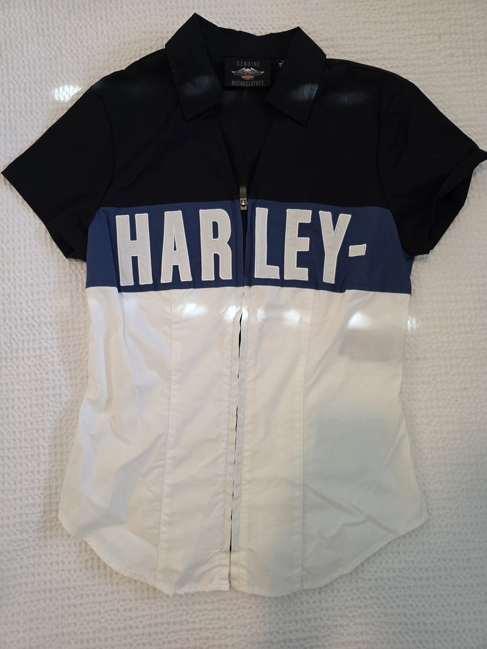 Harley-Davidson Women's Black, Blue & White Zip-Front Top